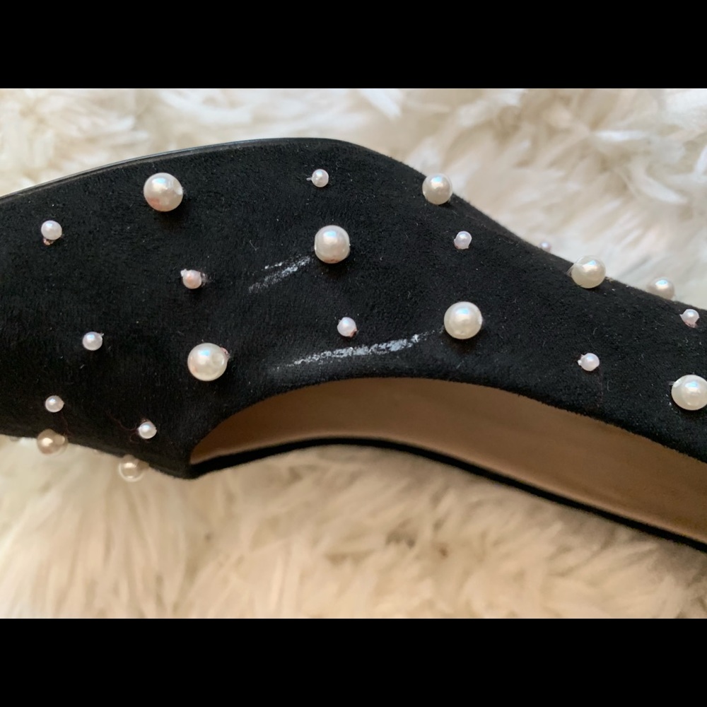 Zara Black Pearl-Studded Pointed Toe Kitten Heels - Picture 3 of 5